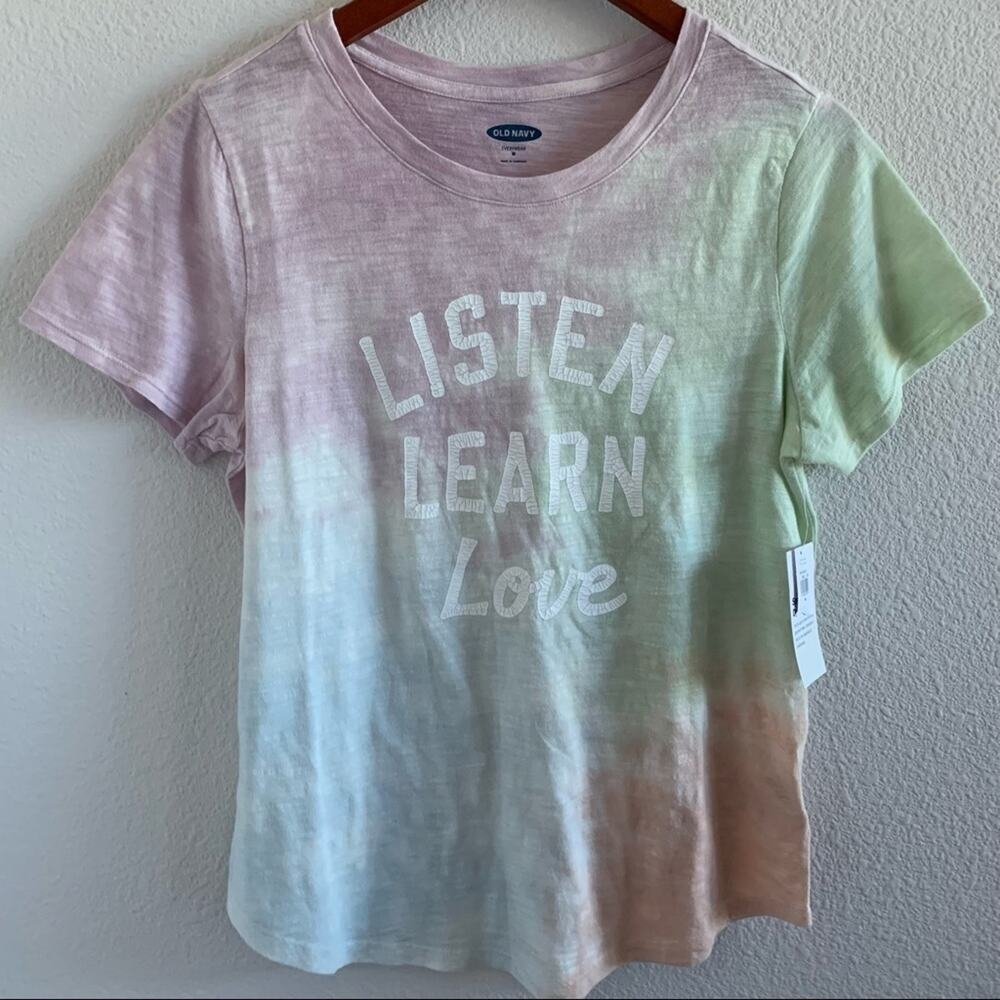 NWT Old Navy Watercolor Tie Dye Graphic Tee Listen Learn Love Medium
